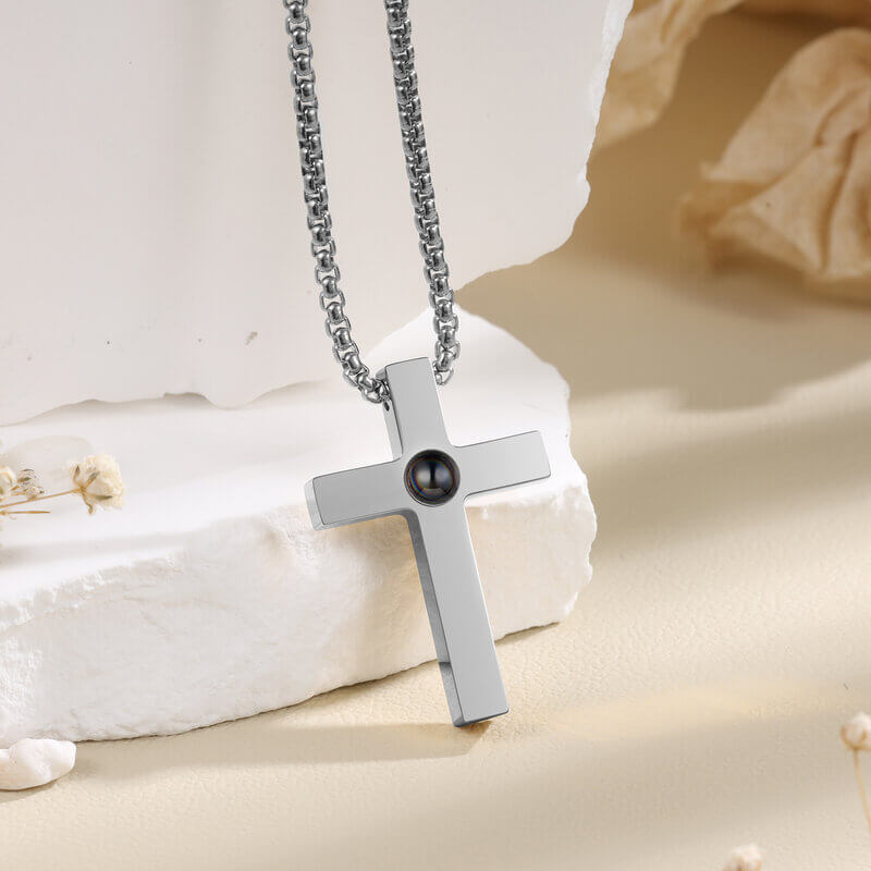 Photo Projection Necklace with Picture Inside | Cross Pendant – Silver & Gold