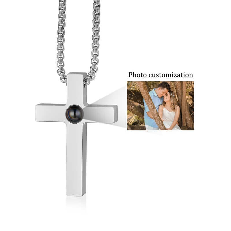 Photo Projection Necklace with Picture Inside | Cross Pendant – Silver & Gold