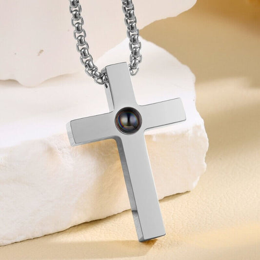 Photo Projection Necklace with Picture Inside | Cross Pendant – Silver & Gold