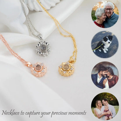 Photo Projection Necklace Flower Sterling Silver Rose Gold Pendant