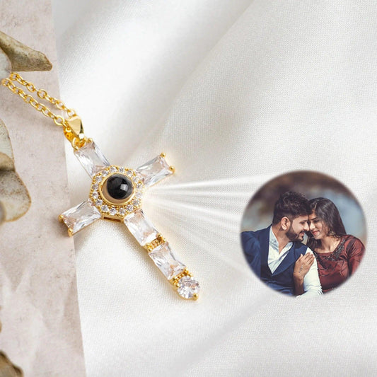 Photo Projection Necklace With Cross Pendant