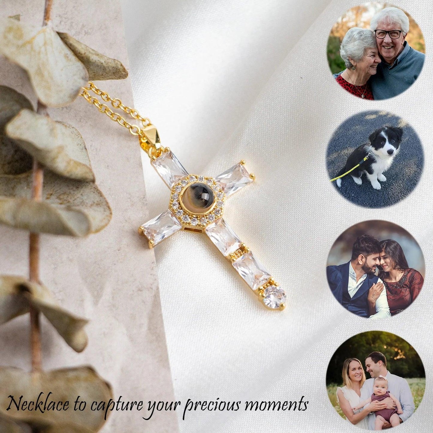 Photo Projection Necklace With Cross Pendant