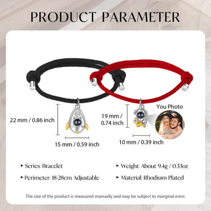 Photo Projection Rocket and Astronaut Couple Bracelet with Picture Inside