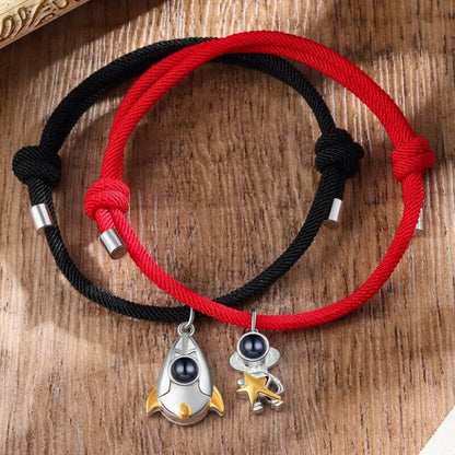 Photo Projection Rocket and Astronaut Couple Bracelet with Picture Inside