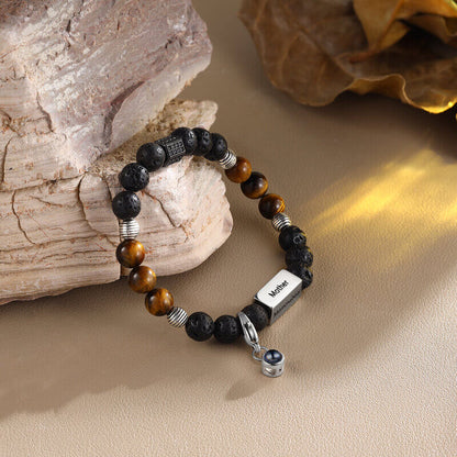 Photo Projection Tiger Eye Bracelet with Picture Inside - Engraved Bar Bracelet