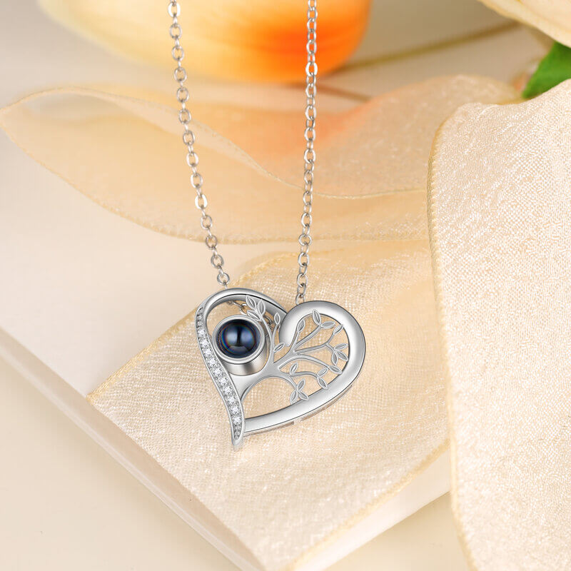 Heart Photo Projection Tree of Life Necklace with Picture Inside