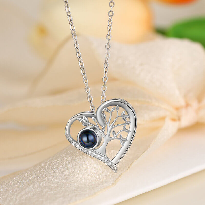 Heart Photo Projection Tree of Life Necklace with Picture Inside