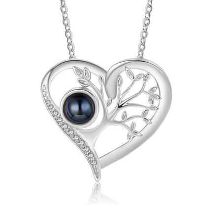 Heart Photo Projection Tree of Life Necklace with Picture Inside