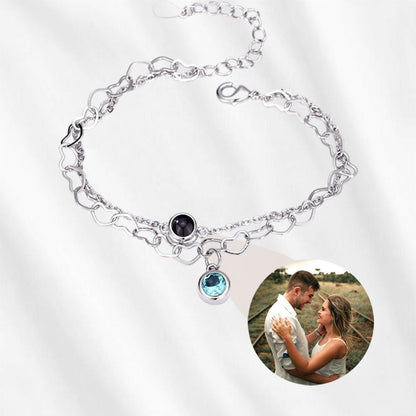 Birthstone Photo Projection Bracelet Heart Chain