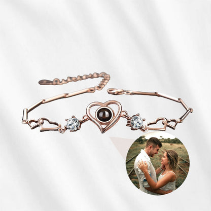 Heart Photo Bracelet Sterling Silver Bamboo Link Projection Bracelet