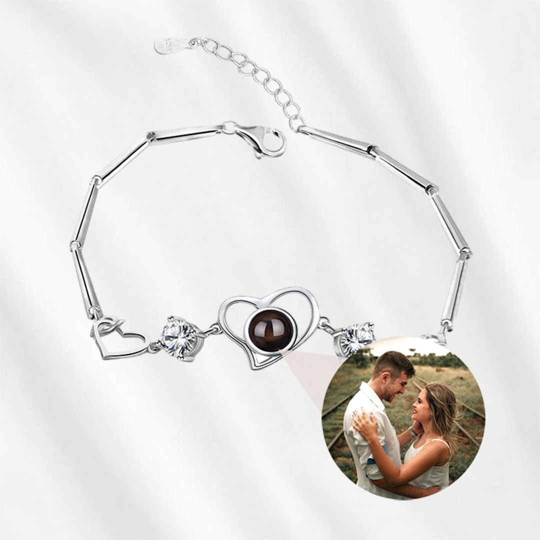 Heart Photo Bracelet Sterling Silver Bamboo Link Projection Bracelet