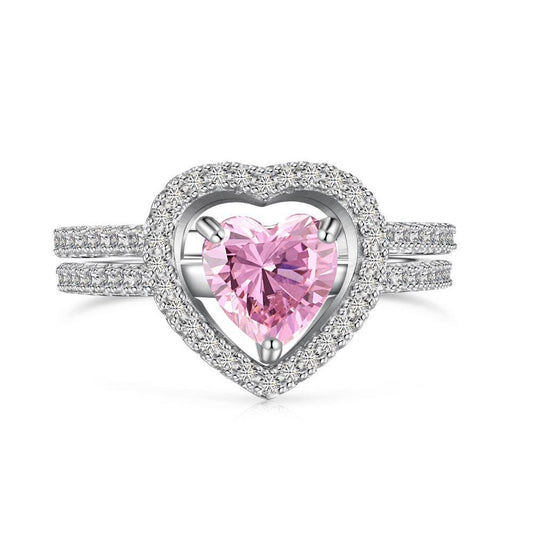 Pink Heart Pair Sterling Silver Promise Ring