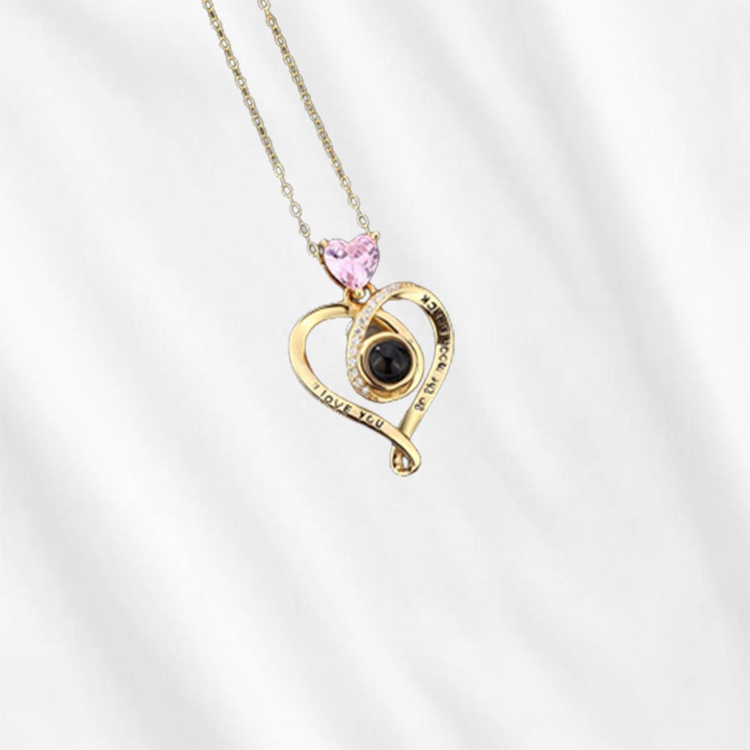 Pink Love Projection Heart Necklace with Engraving Gold - Customodish