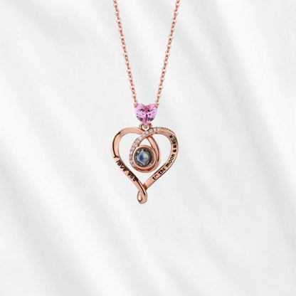 Pink Love Projection Heart Necklace with Engraving Gold - Customodish