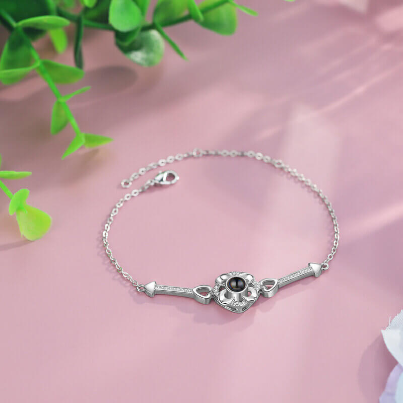 Bracelet with Picture Inside - Personalised Projection Bracelet Flower Pendant