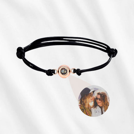 Photo Bracelet Circle Shape with Faux Leather Cord