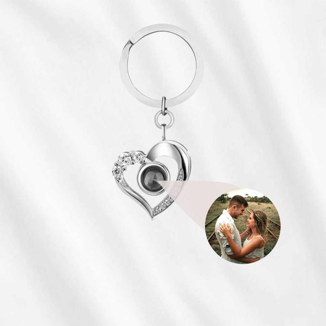 Personalized Photo Projection Keychain Sterling Silver Heart