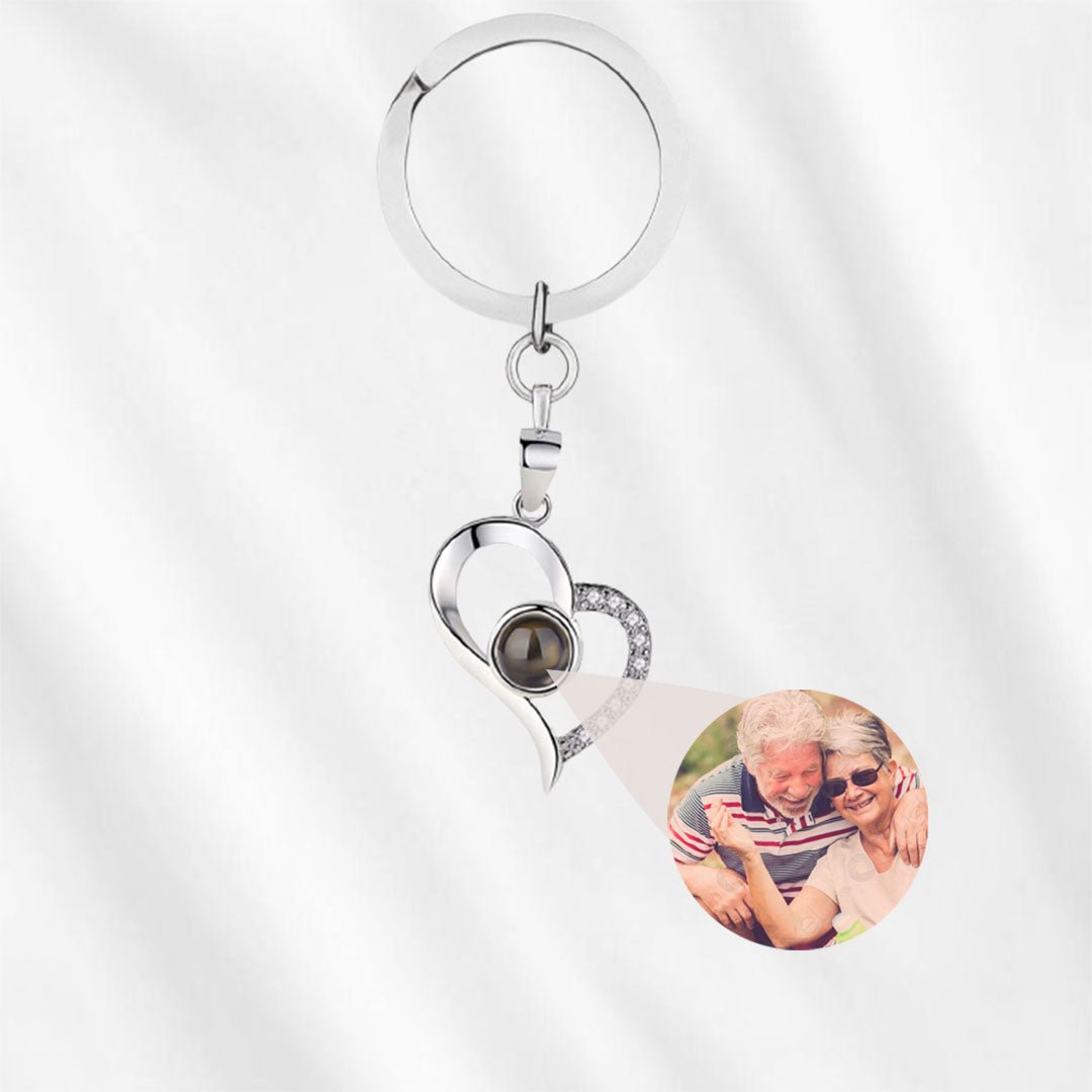 Photo Projection Keyring Sterling Silver Heart