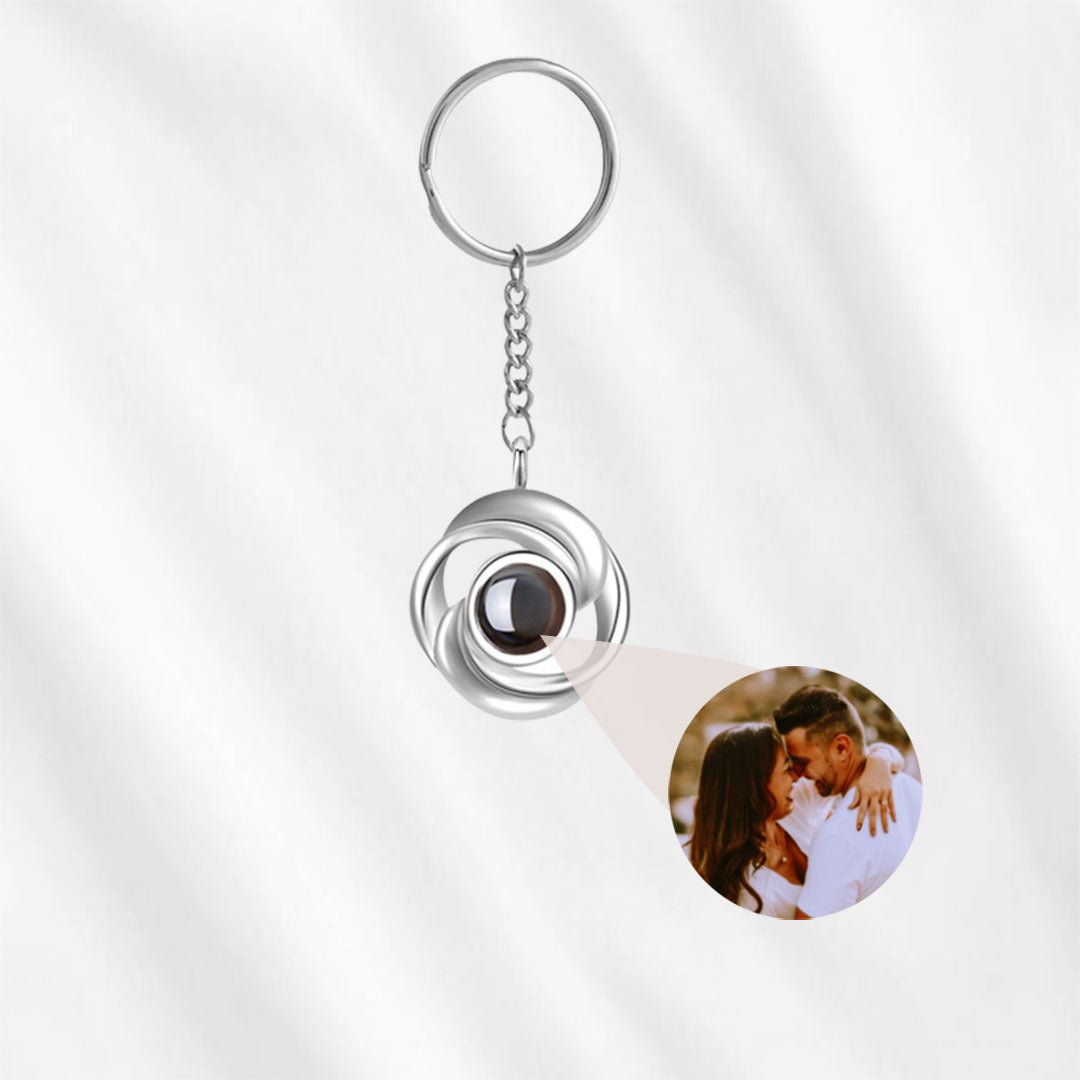 Keychain with Picture Inside Sterling Silver Rose