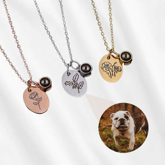 Personalized Photo Necklace Projection with Birth Flower