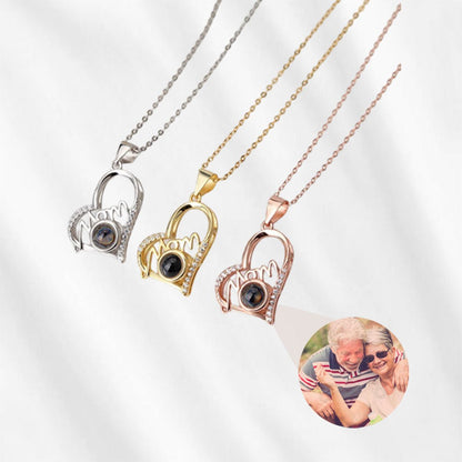 Necklace with Picture Inside for Mom Heart Projection Mother's Day Gift