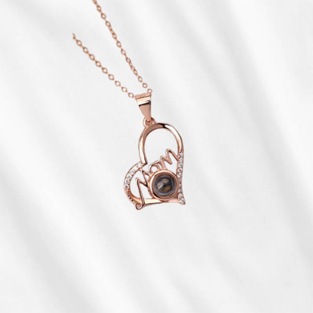 Necklace with Picture Inside for Mom Heart Projection Mother's Day Gift