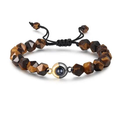 Photo Projection Bracelet with Picture Inside | Tiger Eye Stone Beaded Photo Bracelet