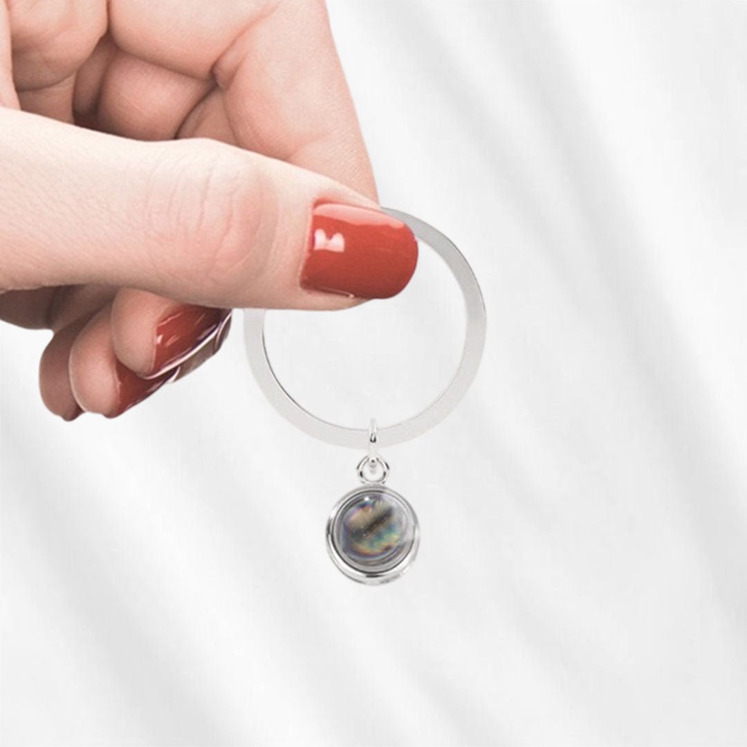 Projection Photo Keychain Circle Sterling Silver