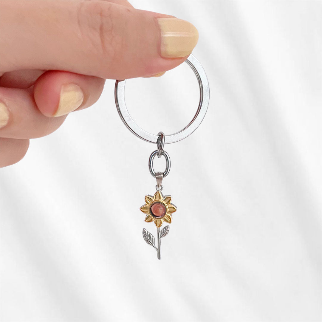 Hidden Photo Keychain Sterling Silver Sunflower