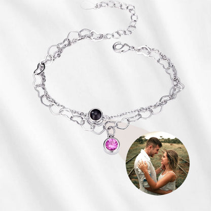 Birthstone Photo Projection Bracelet Heart Chain