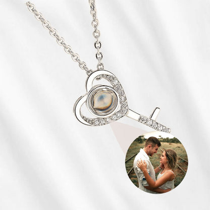 Projection Picture Necklace Sterling Silver Heart Key