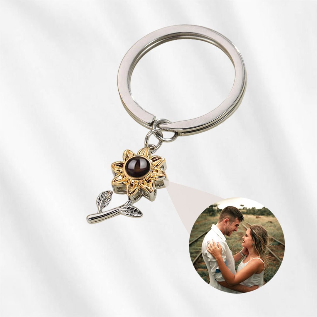 Hidden Photo Keychain Sterling Silver Sunflower