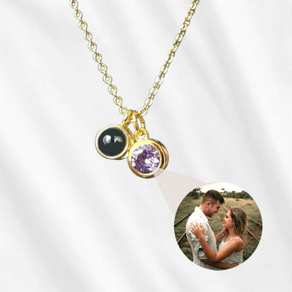 Necklace with Picture Inside with Birthstone Photo Projection