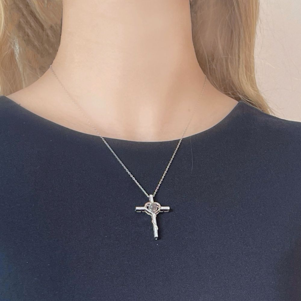 Cross Necklace with Picture Inside for Men for Women