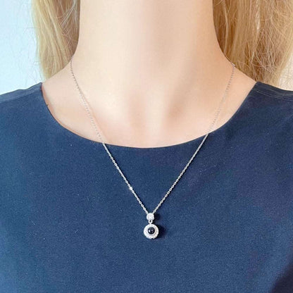 Personalized Circle Projection Photo Necklace with Dainty CZ Diamonds