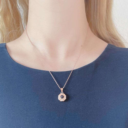 Photo Necklace Projection Flower Rose Gold Pendant - Customodish