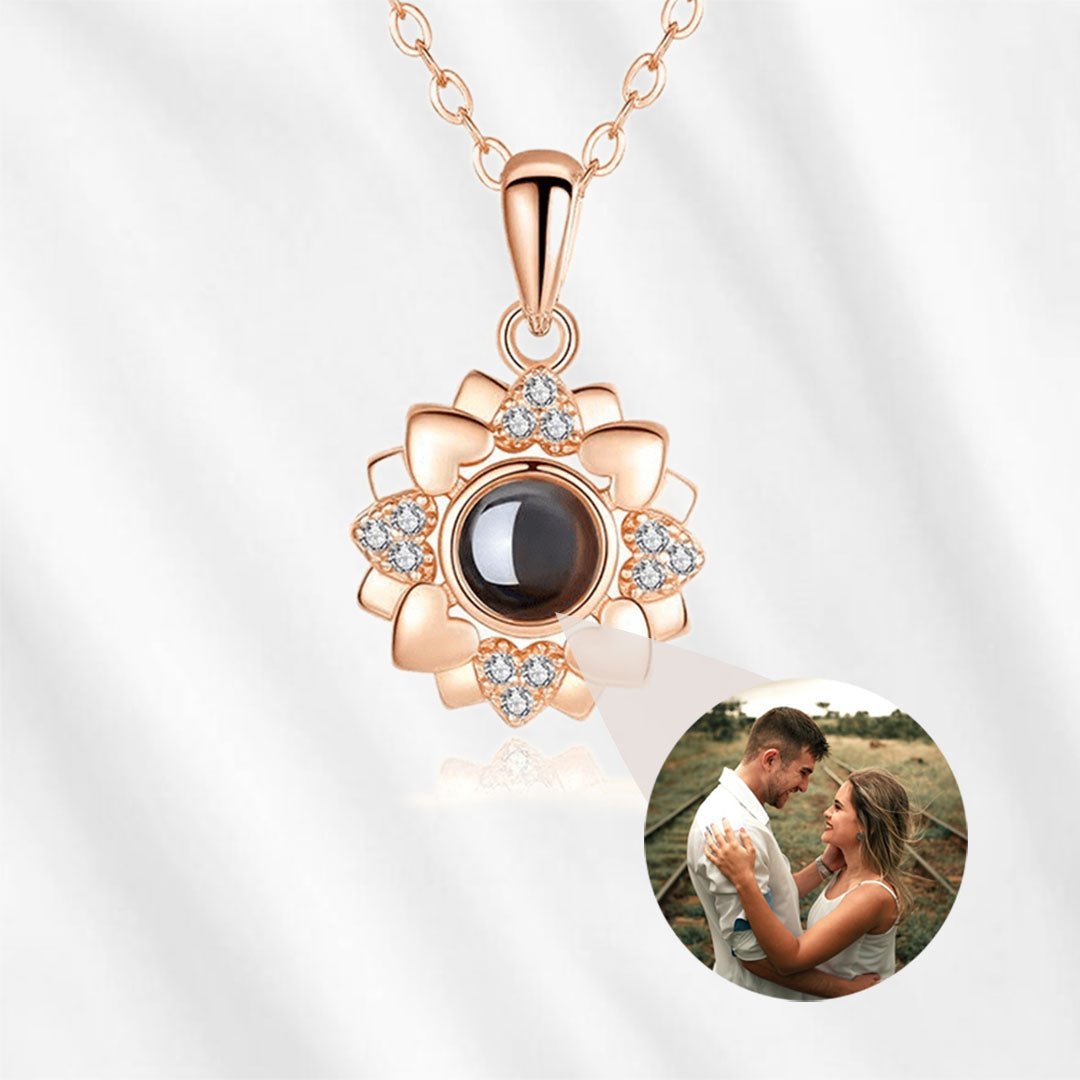 Photo Necklace Projection Flower Rose Gold Pendant - Customodish