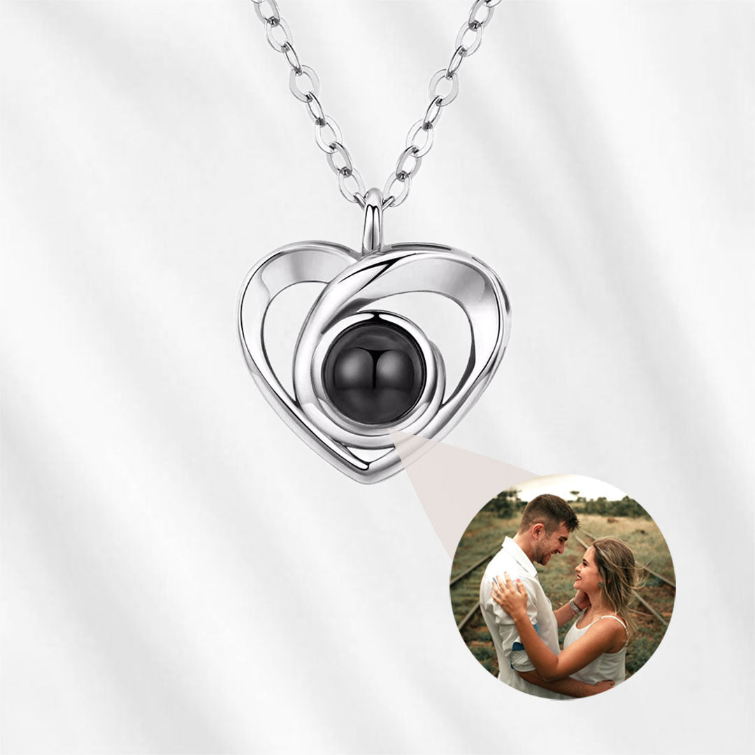 Heart Projection Necklace with Picture Inside Sterling Silver