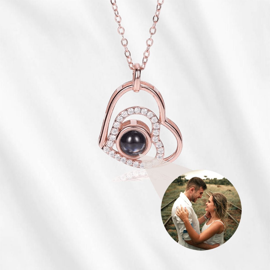 Light Projection Heart Necklace with Picture Duo Heart - Customodish