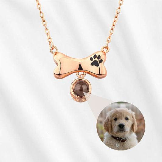 Projection Necklace Dog Bone with Paw Print