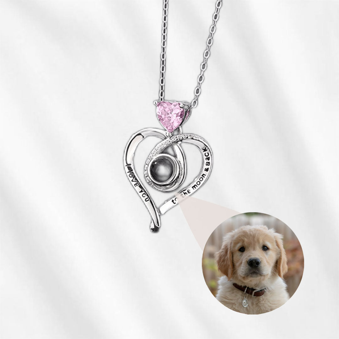 Pink Love Projection Heart Necklace with Engraving Gold - Customodish