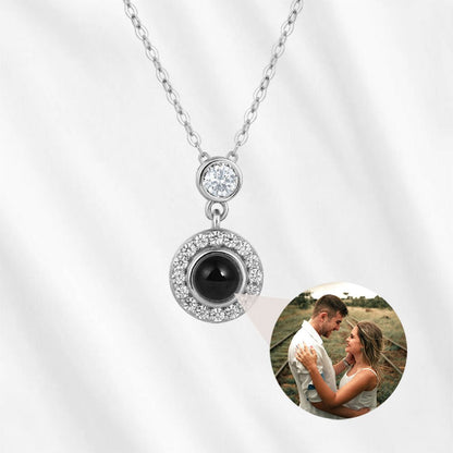 Personalized Circle Projection Photo Necklace with Dainty CZ Diamonds