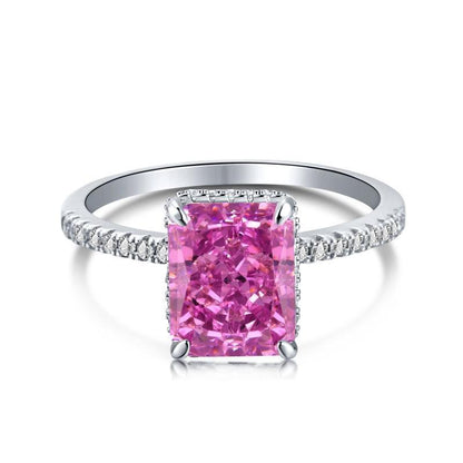 Purple Radiant Cut Cubic Zirconia Ring in Sterling Silver