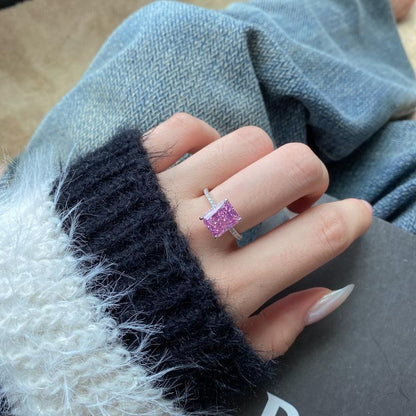 Purple Radiant Cut Cubic Zirconia Ring in Sterling Silver