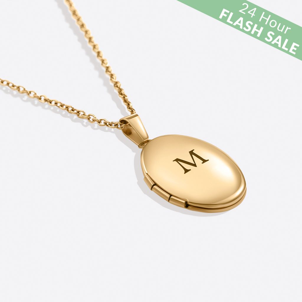 Engraved Oval Photo Locket Necklace