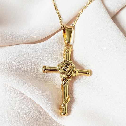 Rose Wrapped Cross Necklace