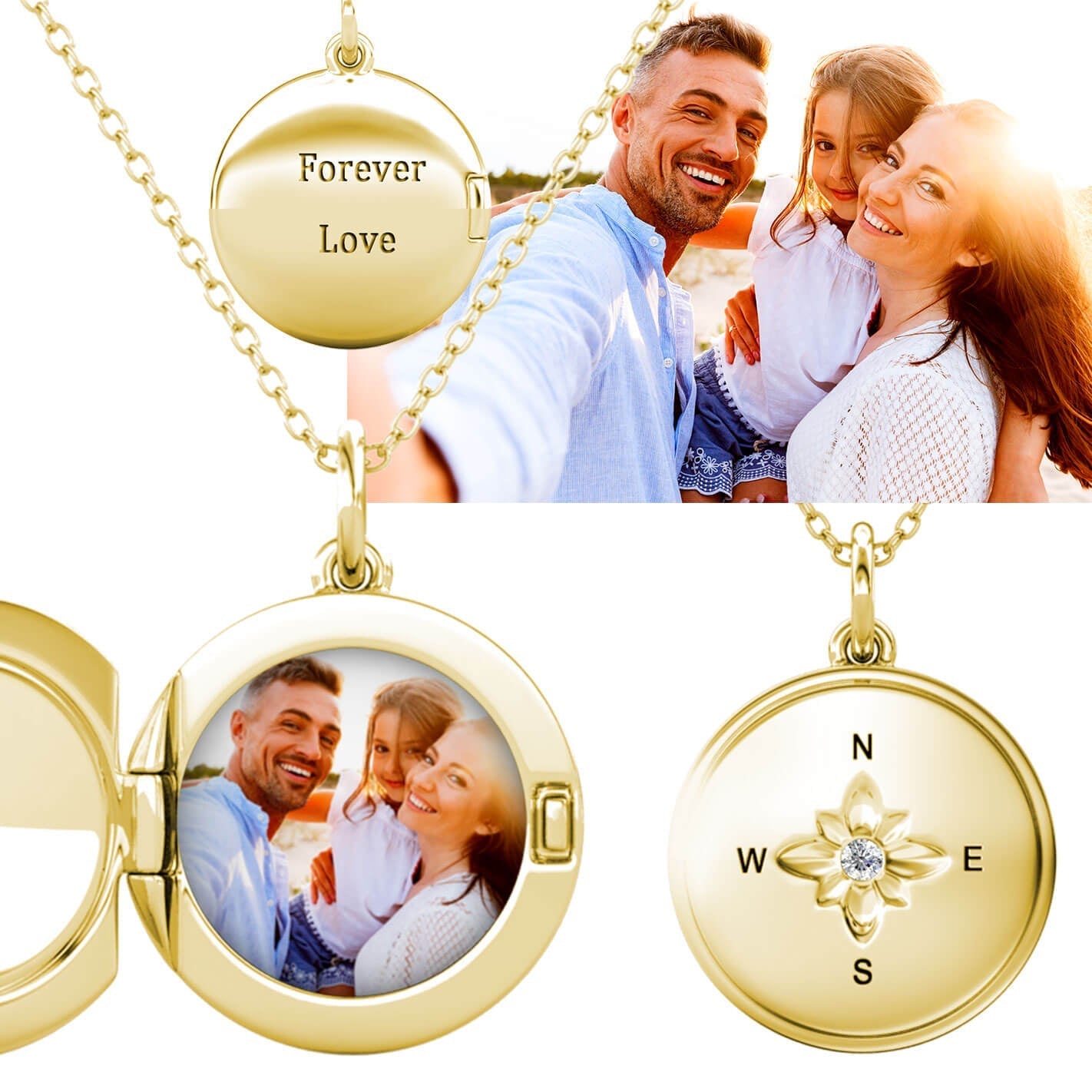 Photo Locket Necklace with Picture Inside - Gold