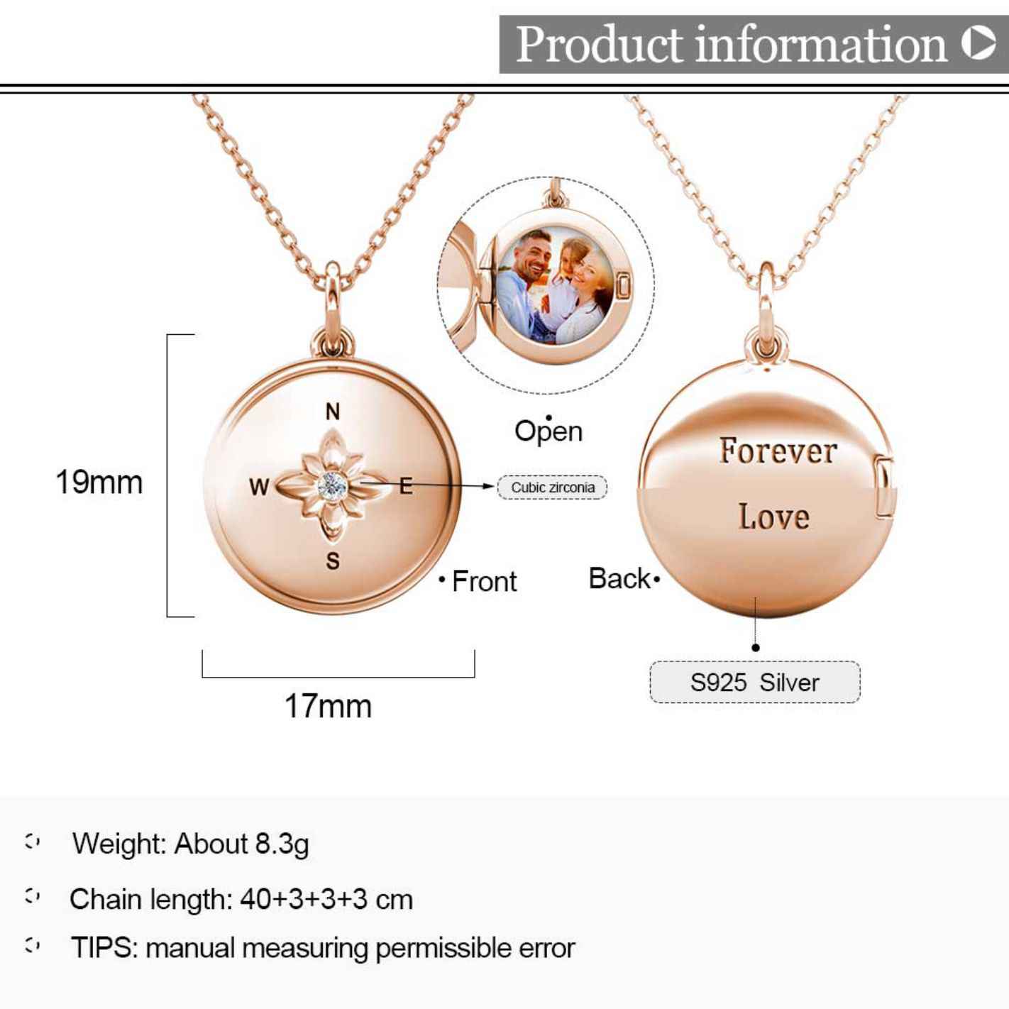 Photo Locket Necklace with Picture Inside - Rose Gold