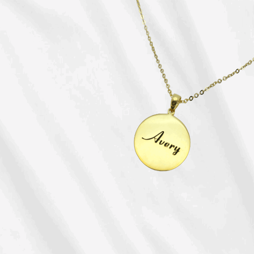 Personalized Name Necklace Round Disc Sterling Silver