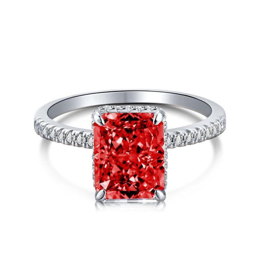 Ruby Radiant Cut CZ Engagement Ring in Sterling Silver